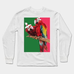 Christmas Macaw - Here Comes Santa Macaws! - on Red and Green Long Sleeve T-Shirt